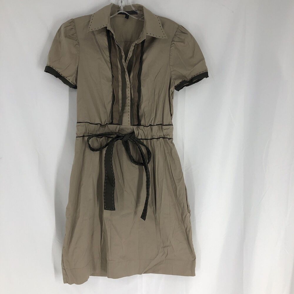 BCBGMAXAZRIA Short sleeve shirt dress, knee length, beige, stitched 2